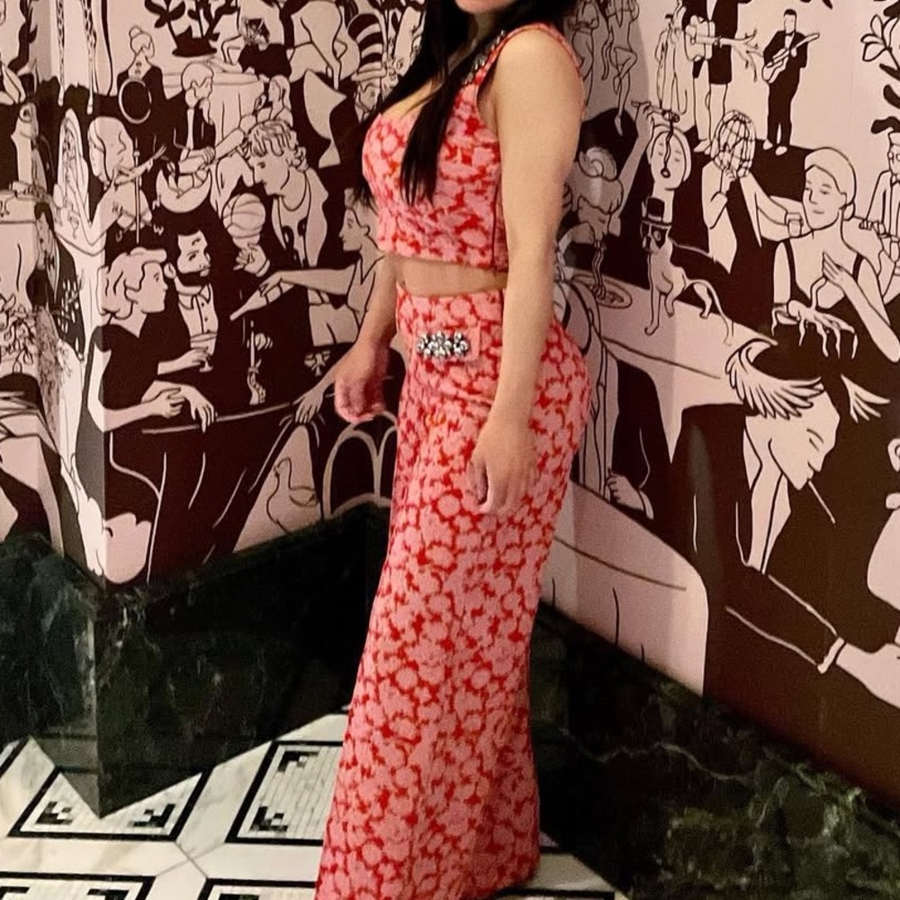 Floral Red and Pink Wide-Leg Pants